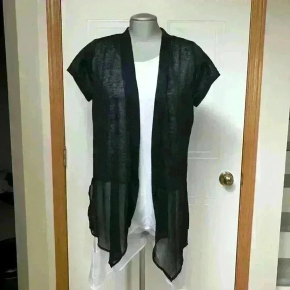 Peyton Primrose Cardigan  Longline Open Front Sheer Laced Black - Picture 8 of 9